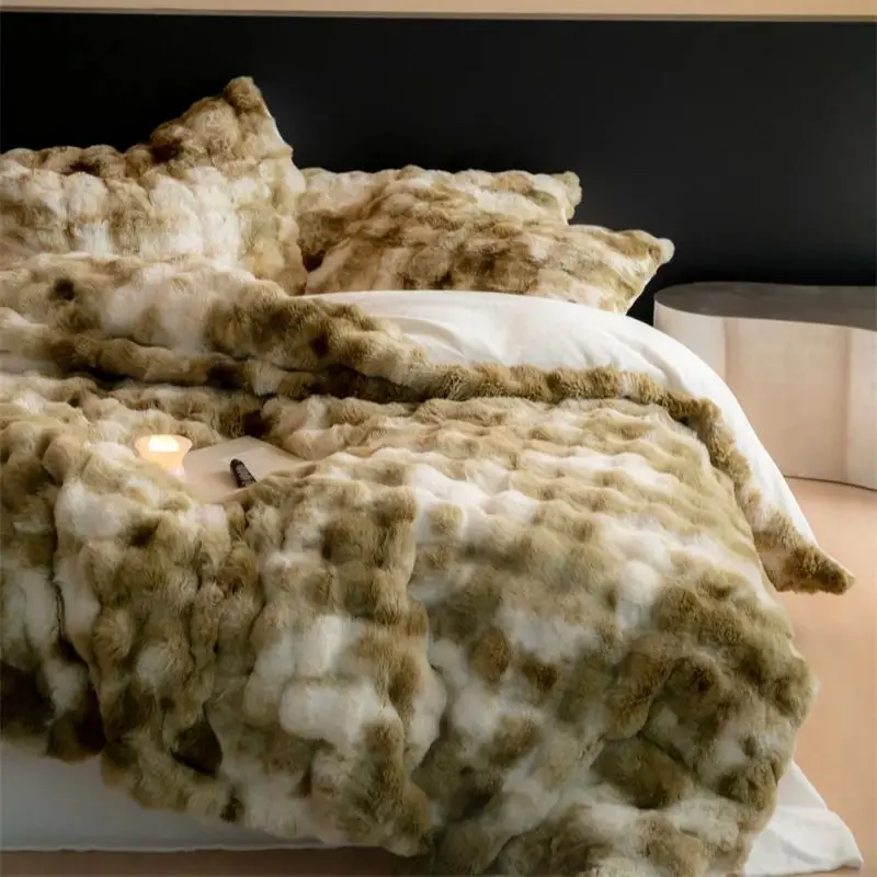 Winter Thickened Faux Fur Short Plush And Milk Velvet Patchwork Bedding Set Duvet Cover Set Flat/Fitted Bed Sheet Pillowcases