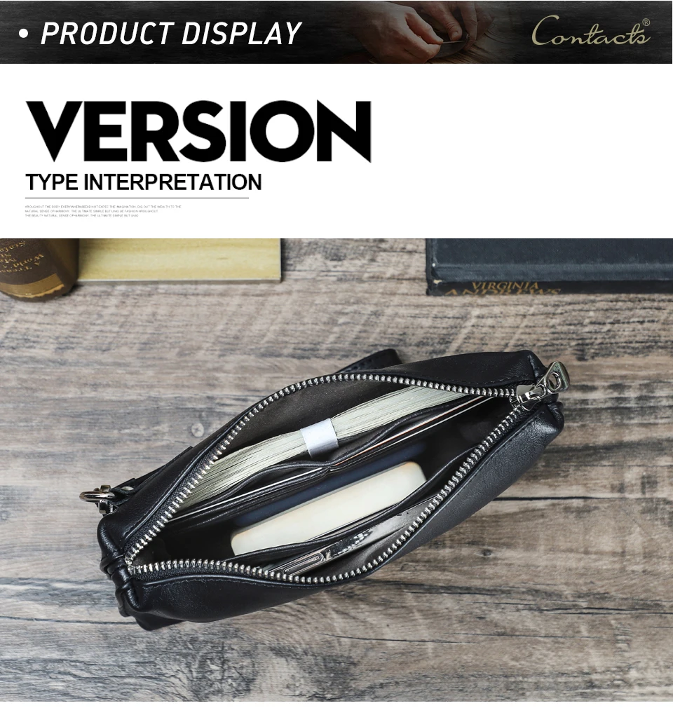 CONTACT'S Vintage Herren Clutch Bag RFID Echtes Leder Clutch Wallet Bag Casual Lange Geldbörse Große Kapazität Reisehandtasche Männlich – Detail 13