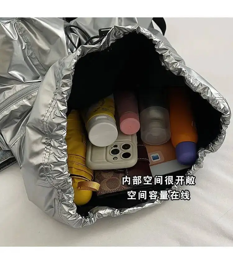 Bloom Sier Backpack Women Haruku Drawstring Pu Leather Large Capacity Backpacks Schoolbag Student Retro Y2k Mochila