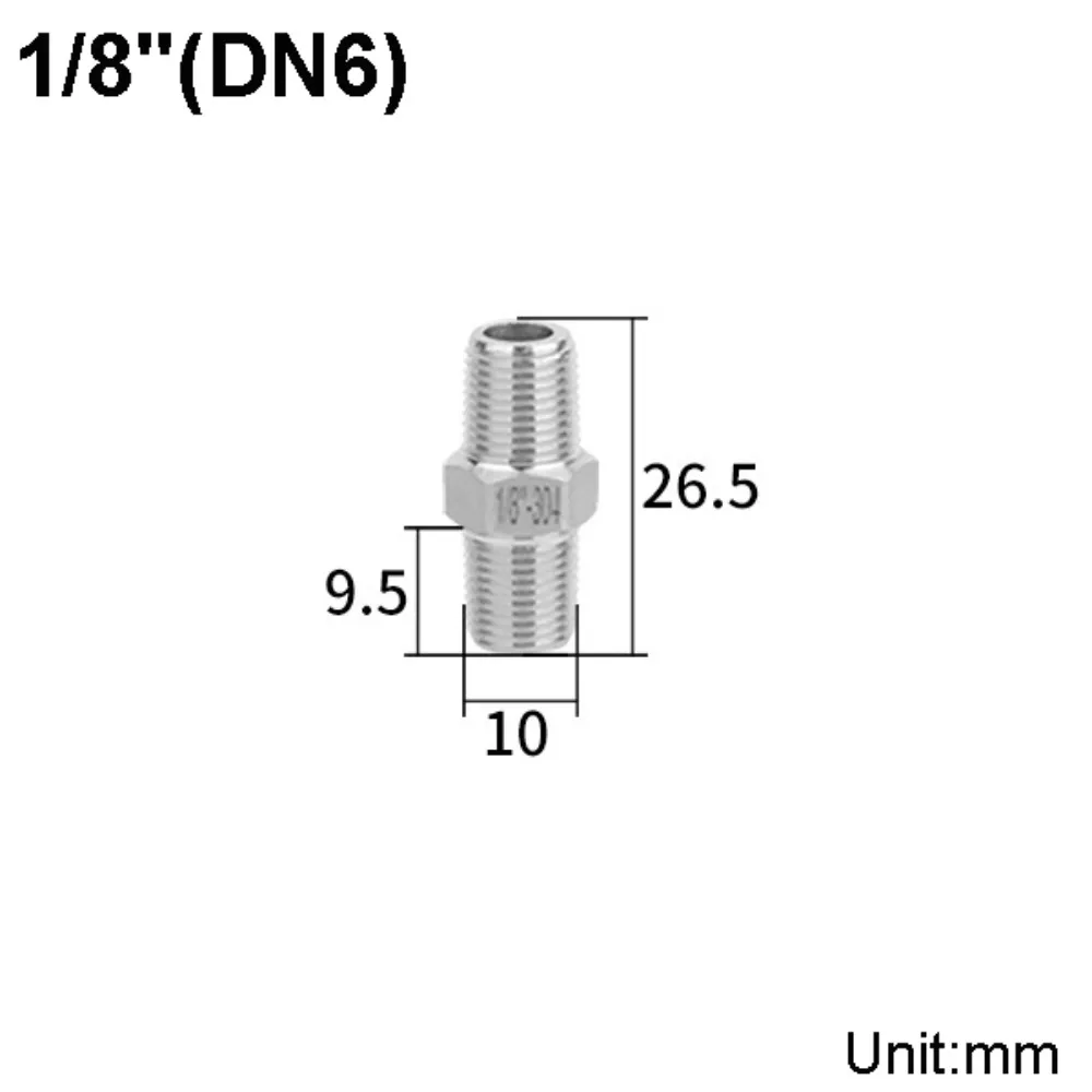 304 Stainless Steel Pipe Fitting Connector Male Thread Hexagonal Pipe Coupler 1/8 1/4 3/8 1/2 3/4 1