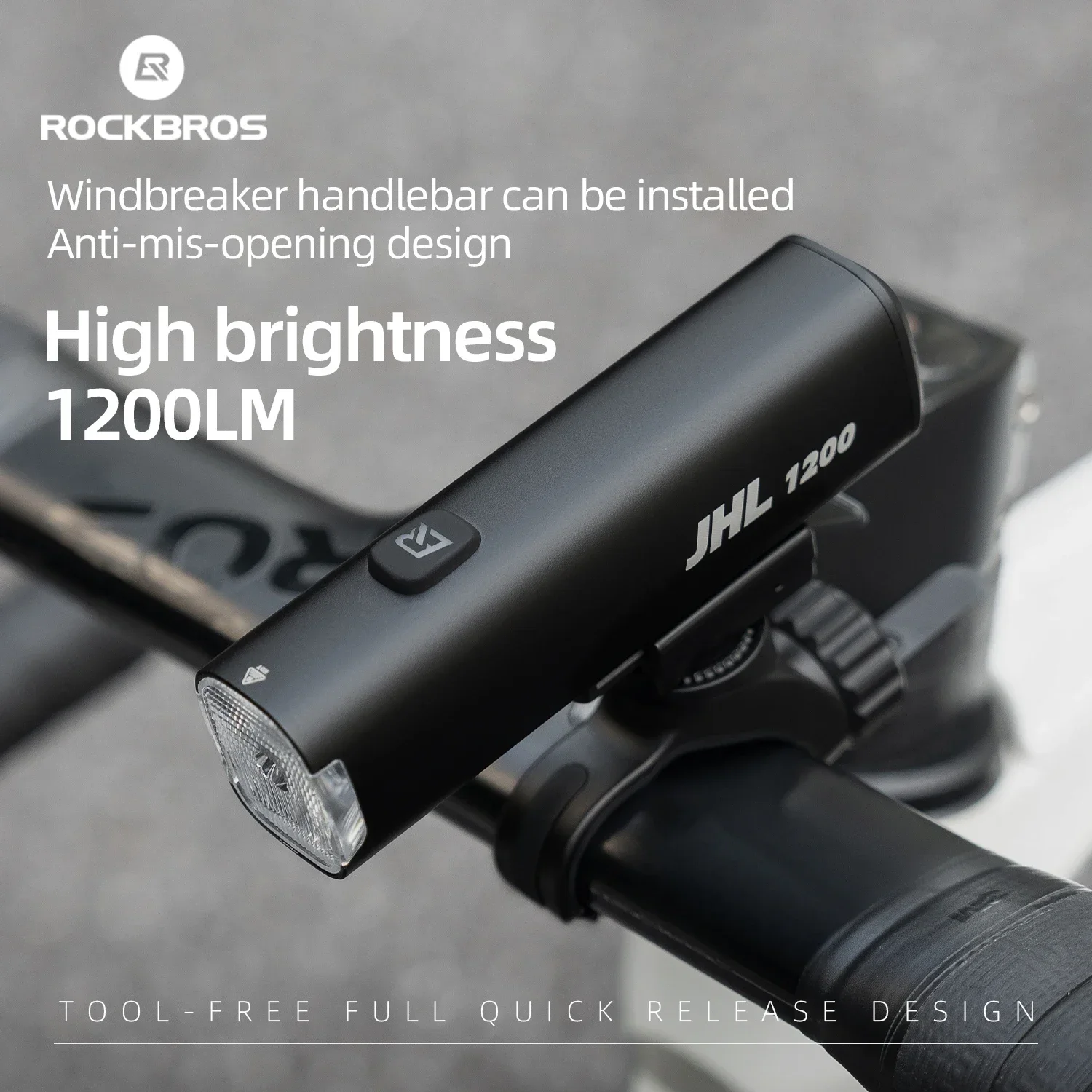 

ROCKBROS Bicycle Light 1200 Lumen 5000mAh Type-C Rechargeable Bike Headlight Anti-glare Design IPX6 Flashlight Quick Release