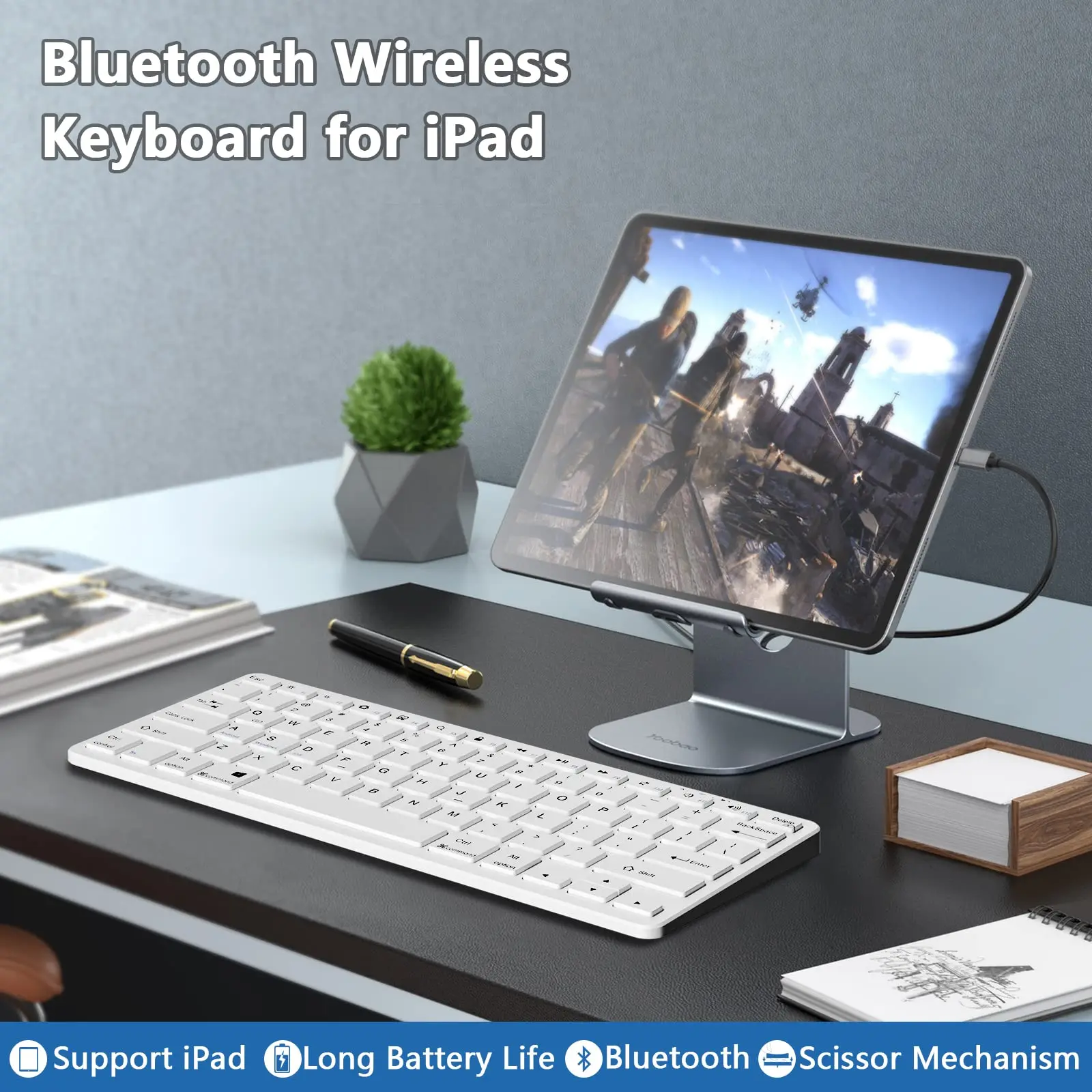 Bezprzewodowa klawiatura Bluetooth do kompatybilnego z iPadem iPad 10th/10.2(9/8/7Gen), Air 5/4, Pro 11/12.9, Mini i wszystkie urządzenia Bluetooth