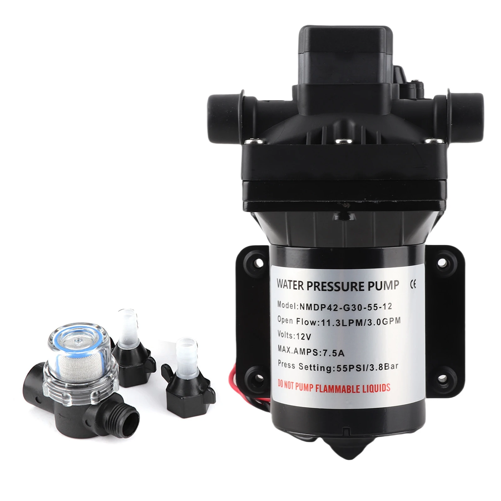 Car Water Pump 55 PSI 3 Gallons Per Minute 7.5 Amps 12V DC RV Caravan Selfpriming Water Pump 4008101E65