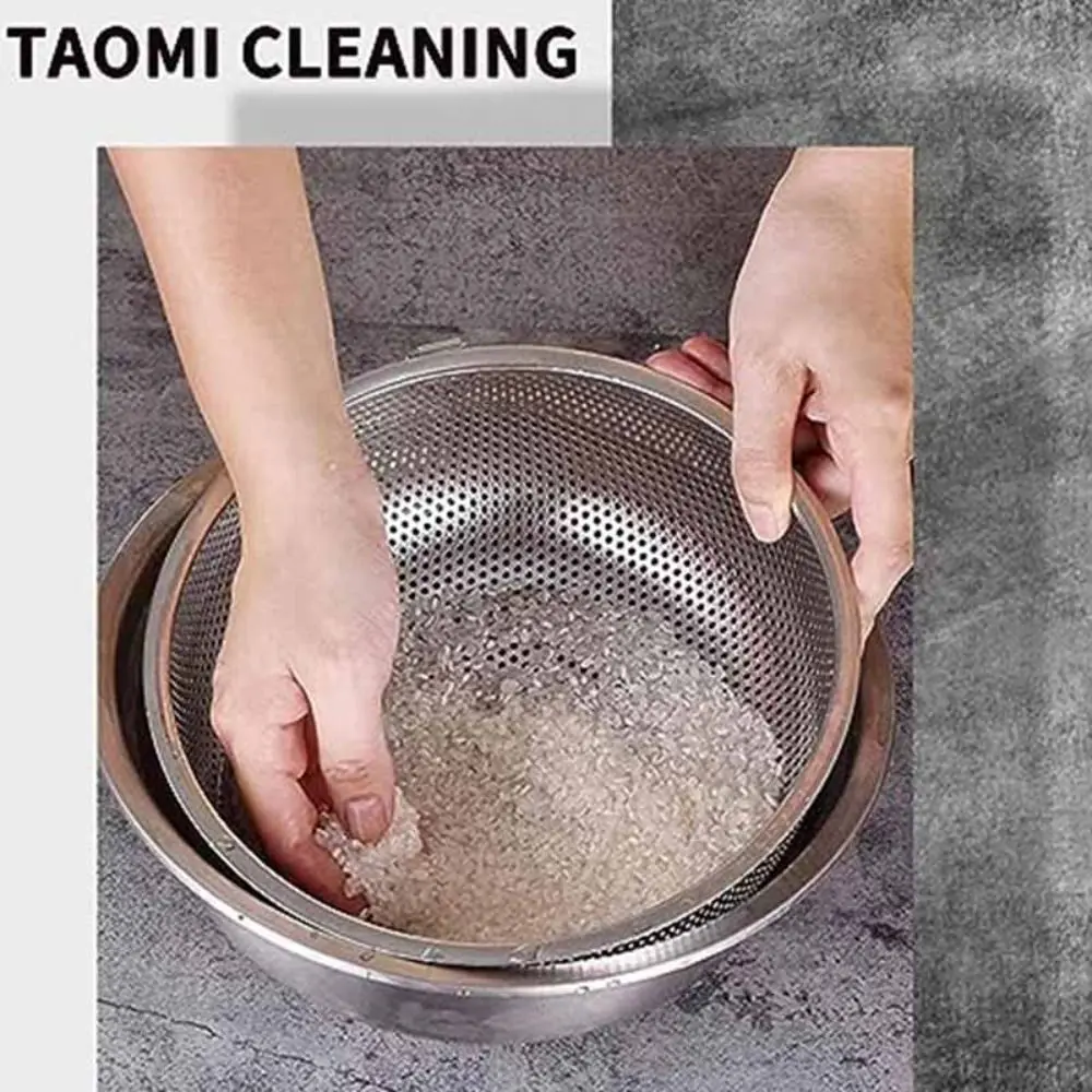 304 Stainless Steel Large Rice Washing Bowl Silver 16.5-31.5cm Fruit Vegetable Washing Basket Storage Baskets Food Strainers Set