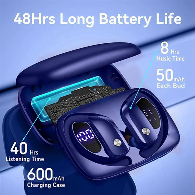 A57G-سماعات أذن لاسلكية سماعات ستيريو بلوتوث 5.0 سماعات رياضية مقاومة للماء Hifi ميكروفون مدمج للتمرين - أسود