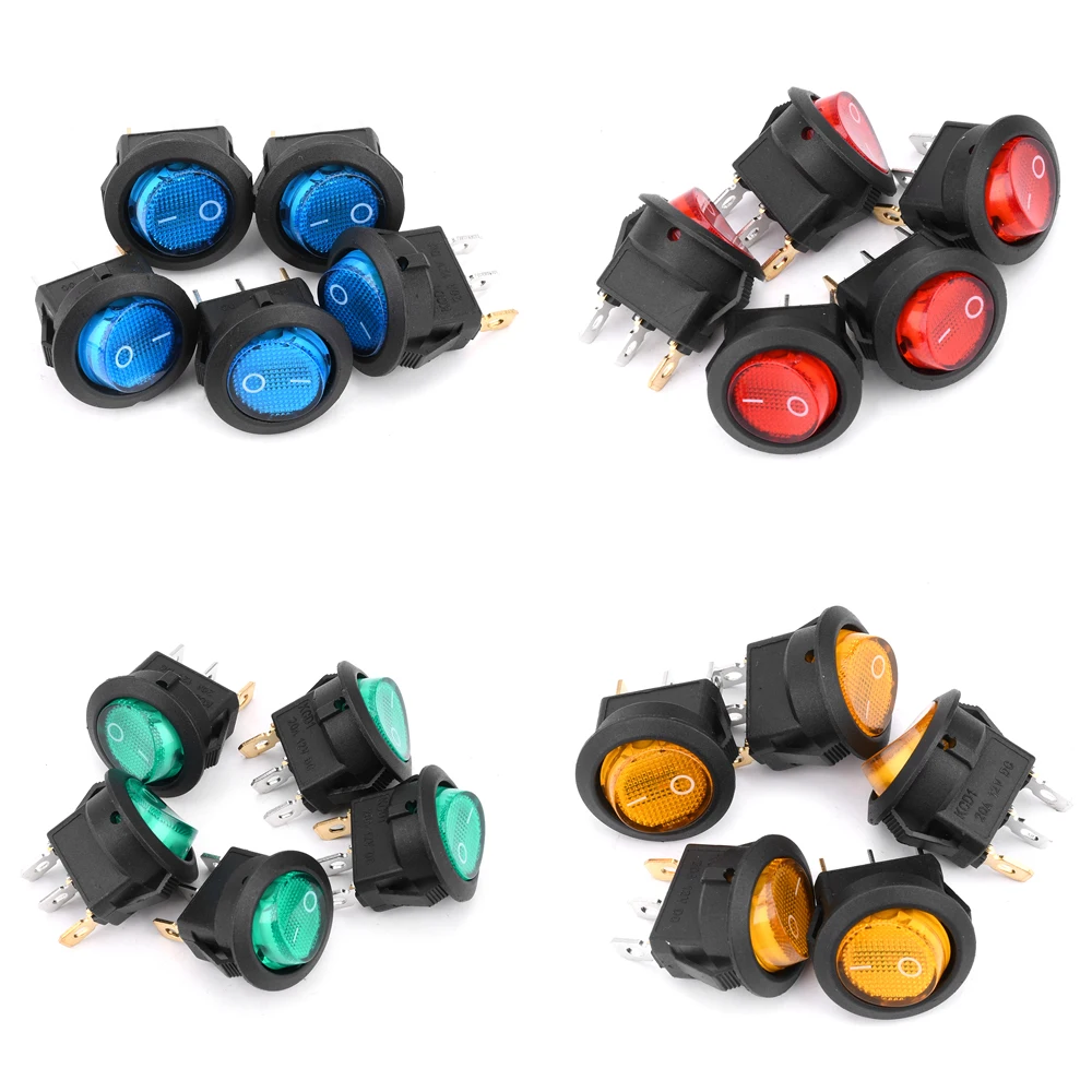 20PCS 12V KCD1 Pushbutton Switch Round Cat Eye Switch Boat Switch Power Switch with LED For Househeld DIY Replacement