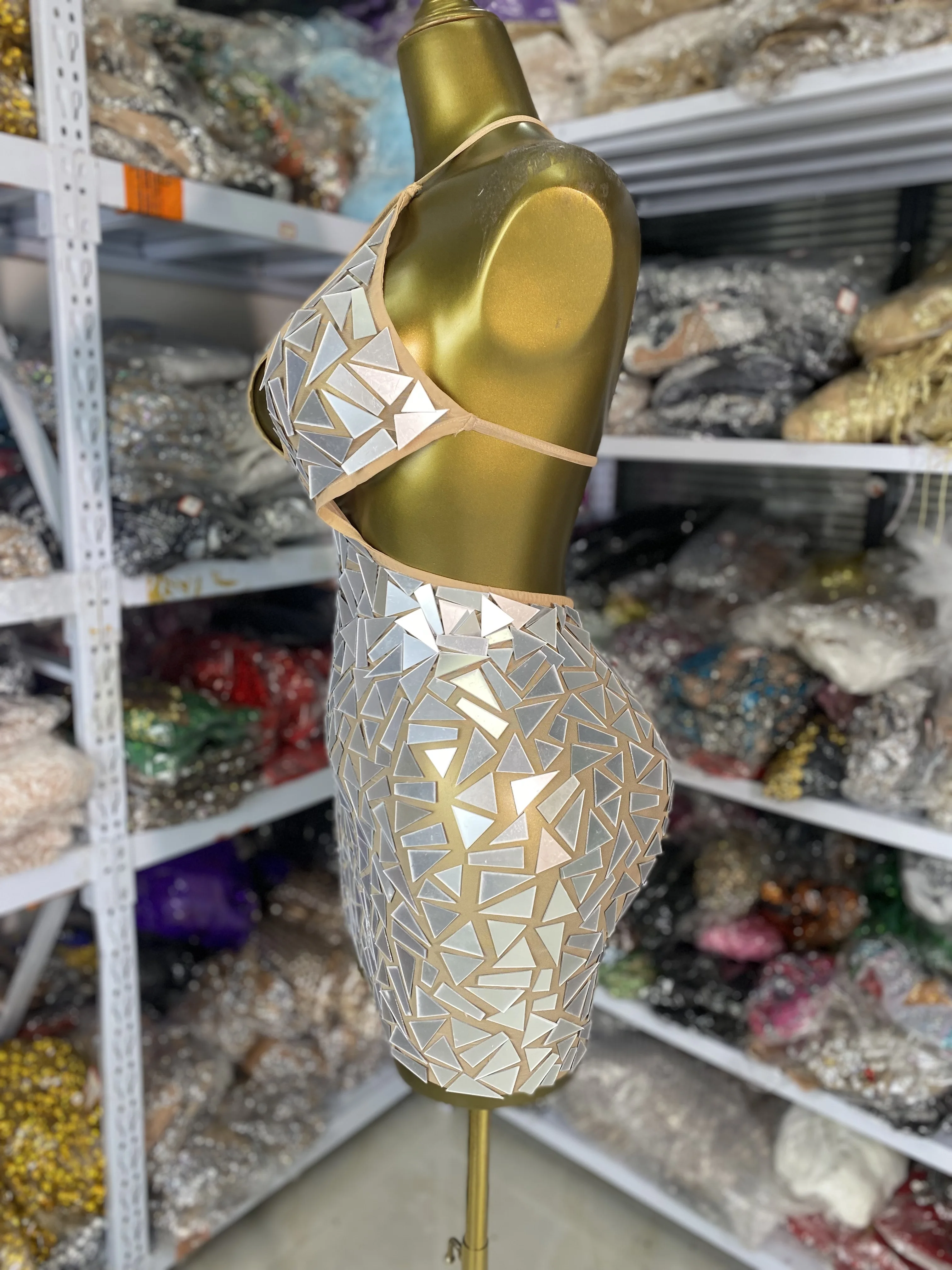 여성 섹시 Y2K 이브닝 파티 드레스 원숄더 컷아웃 백리스 미러 스파클리 특별한 날 드레스 나이트바 DJ 고고 의상