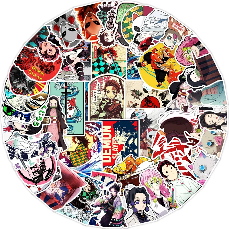 50pcs Anime Demon Slayer Stickers Kamado Tanjirou Stickers Laptop Guitar Suitcase Sticker Child Christmas Birthday Party Gifts