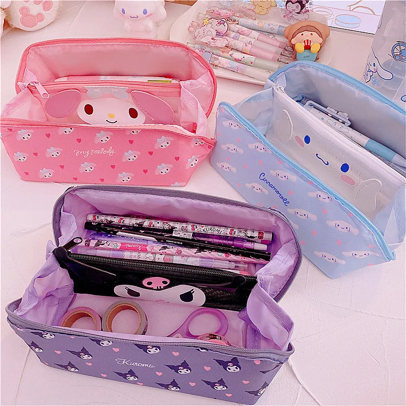 Kawaii Sanrios Cinnamoroll Large Capacity Pencil Case Anime Kuromi My Melody Cartoon Stationery Storage Bag Cosmetic Bag Student