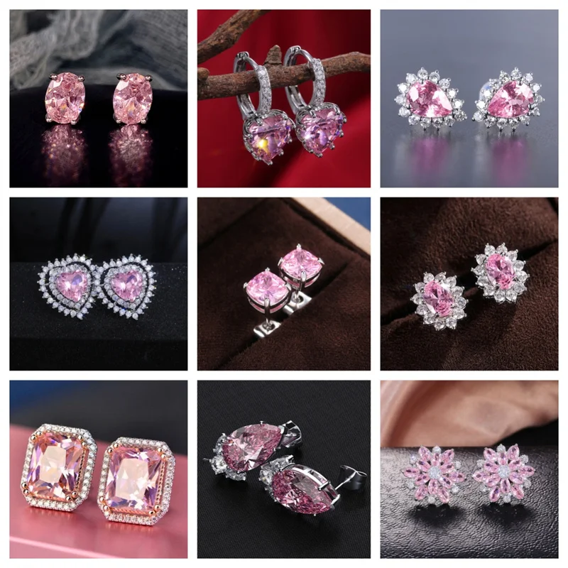 2026 Exquisite Women\'s Earrings Pink Zircon Romantic Wedding Accessories High End Anti Allergy and Beautiful Engagement Jewelry