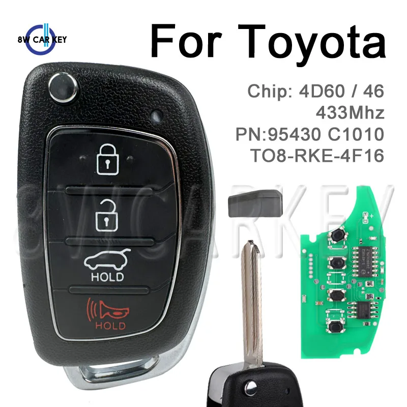 Flip Control Smart Car Key 433MHz For Hyundai Sonata 2014 2015 2016 2017 2018 ID:TQ8-RKE-4F16 95430-C1010 46/4D60 Chip 4 Buttons