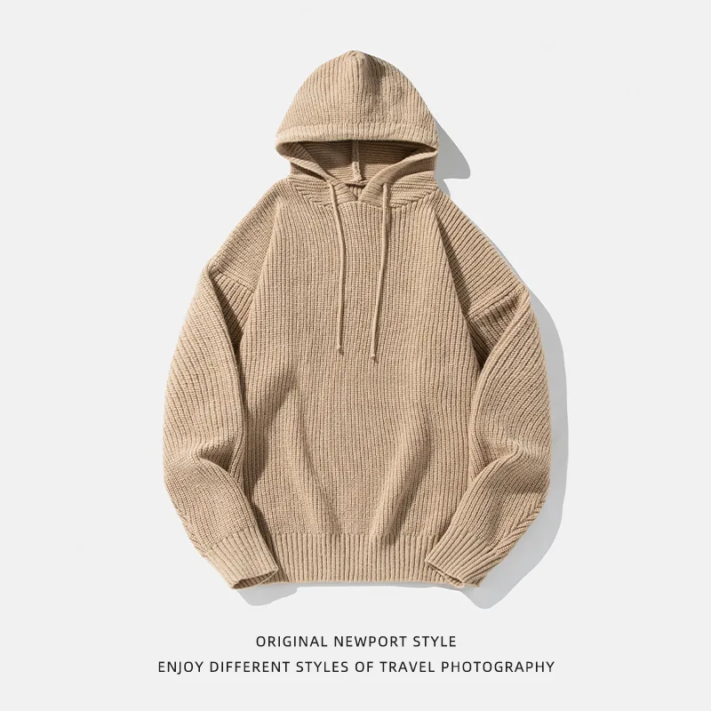 Harajuku النمط الياباني فضفاض بلون محبوك هوديي الرجال الخريف الشتاء جديد قابل للتعديل سترة غير رسمية كسول الشارع الشهير معطف