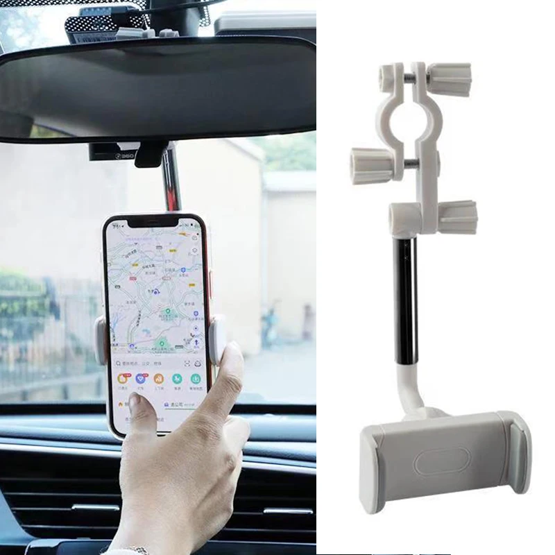 Car Rearview Mirror Mount Foldable Car Holder Phone Navigation GPS Stand Mobile Phone Bracket Adjustment Lazy Rack for IPhone 12