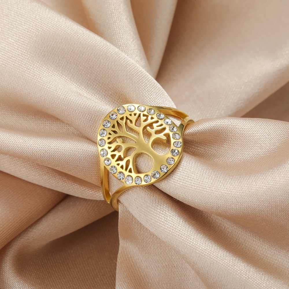 Dawapara Baum des Lebens Damen Ring Klarer Zirkon Verstellbarer Ring Yggdrasil Stammbaum Paar Schmuck Edelstahl Ehering – Detail 15