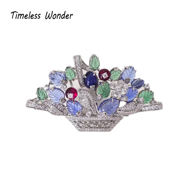

Timeless Wonder Fancy Zircon Glass Floral Basket Brooch Pins for Women Designer Jewelry Top Bride Gift Trendy Cute Classy 5283