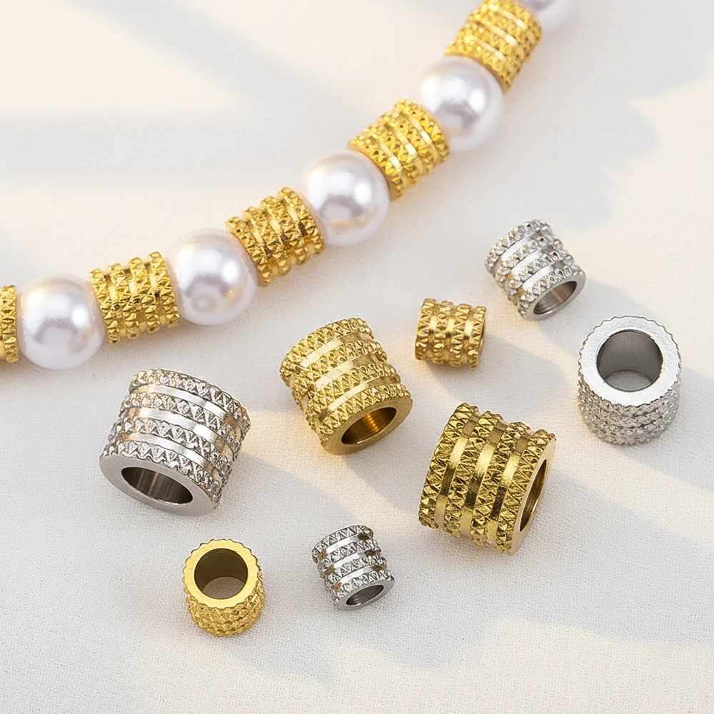 

20pcs 5 6 8 10mm Stainless Steel Large Hole Texture Loose Spacer Beads Charms for DIY Bracelets Necklace Jewelry Making Supplies