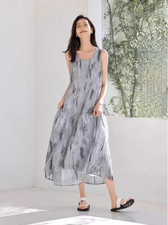 تنورة صيفية 2025 من الحبر Svel Dr خفيفة الوزن من الحرير Vaion Dr متوسطة الخصر على شكل كعكة Sle مستديرة Ne Long Dr #2