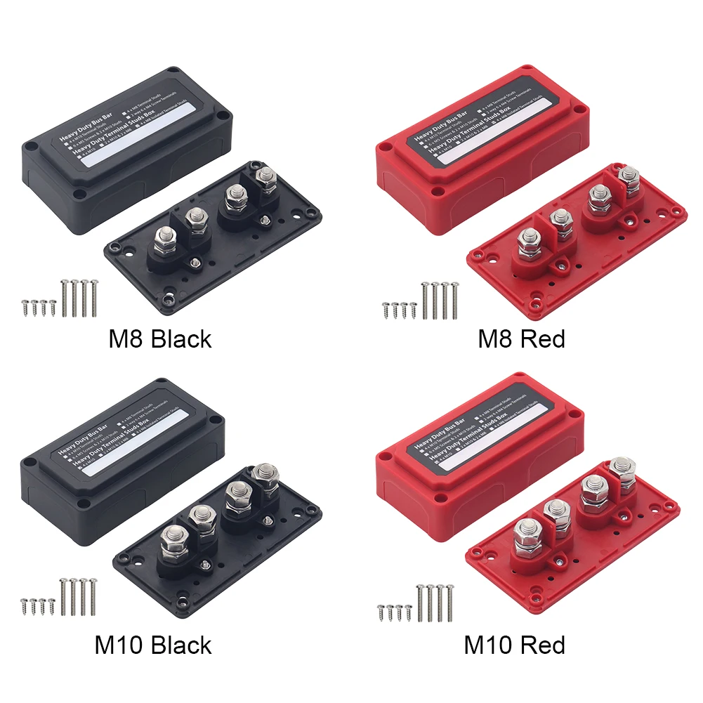 200A 48V Bus Bar Bus Bar Junction Block with 4X M8/M10 Terminal Studs Cable Organizer Box for Automotive Car Boat