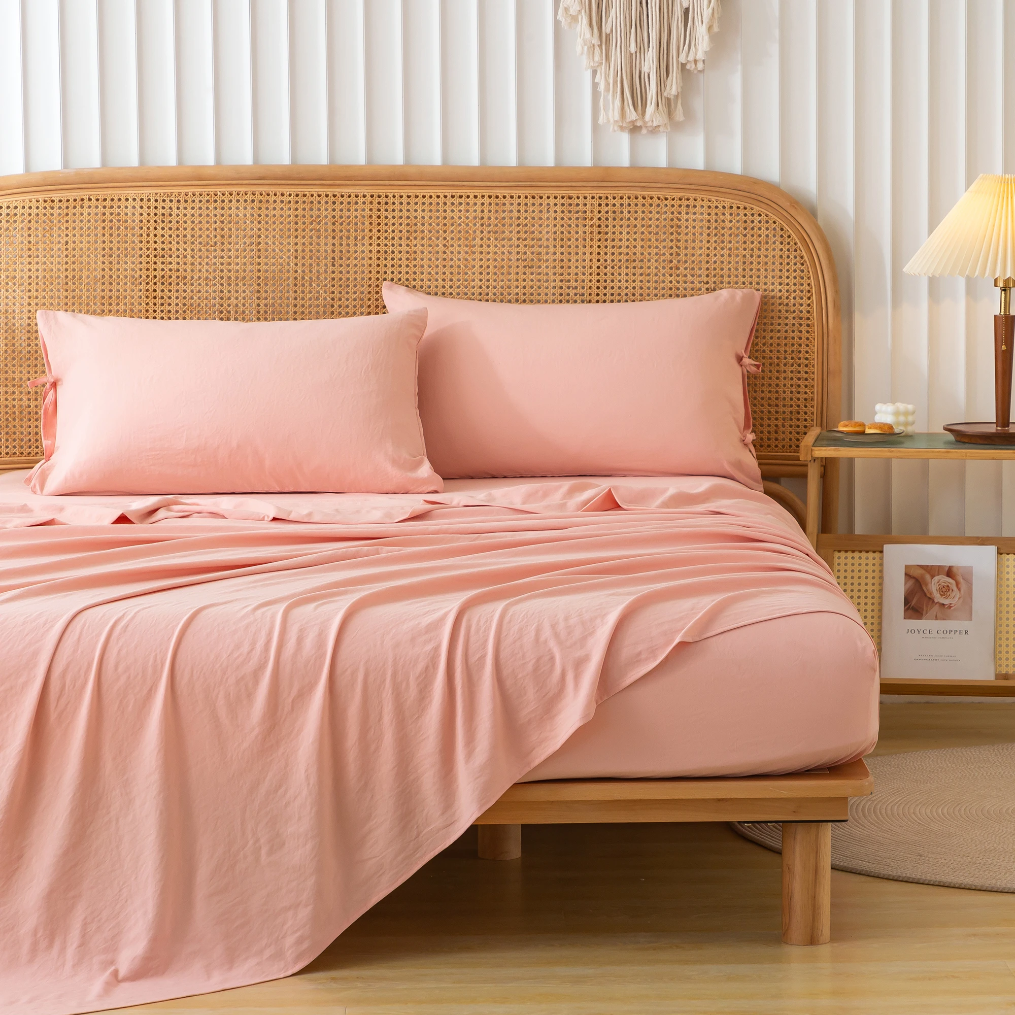 

Super Soft King Size Sheets Set Bed 4 Piece - Easy Care Washed PolyCotton Fitted Flat Sheet & Pillowcase Sets Blush Pink