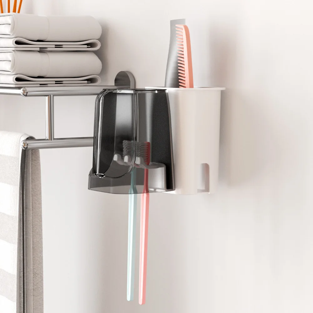 Modern Scandinavian Toothbrush Rack, Punch-Free, Bathroom Installation on the Wall of Gargle Comb, Toothpaste Tube Hanging