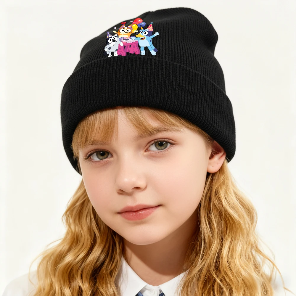 

Детская зимняя шапка Bluey, вязаная шапка-бини, шапка-кепка для мальчиков и девочек, теплая однотонная шапка для взрослых, для прогулок на улице, подарок