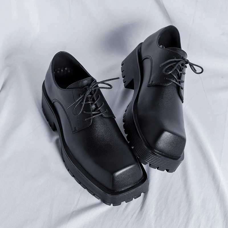 Hight Quality 2024 Spring New Leather Shoes For Men's Solid Black Hombre Daily Business Casual Dress Height Increasing Shoes