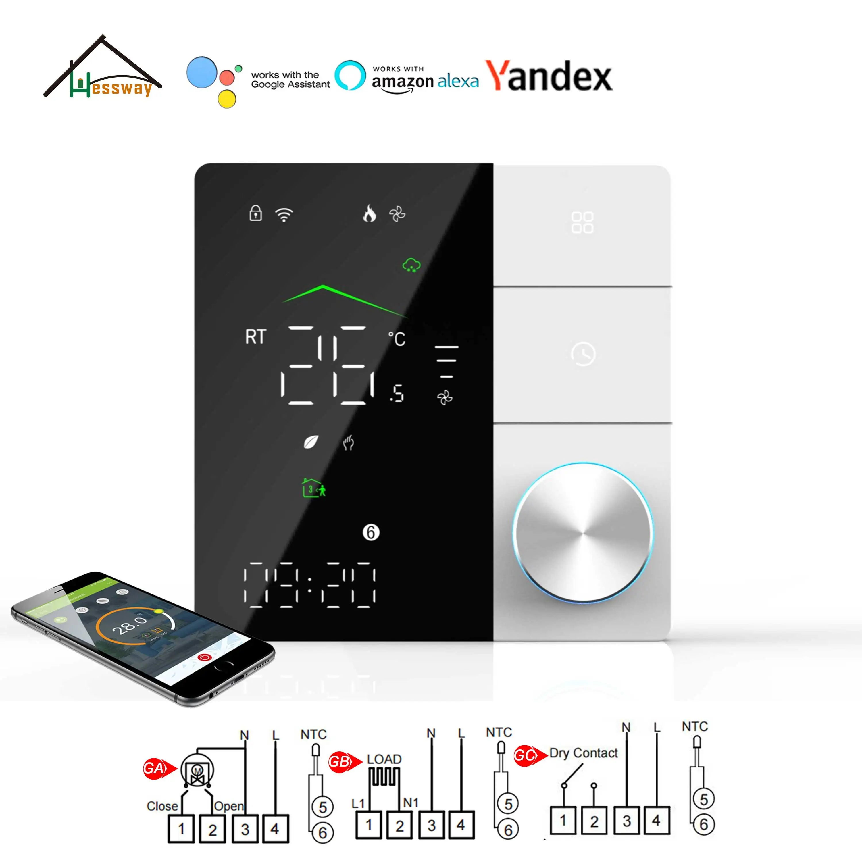 HESSWAY New Gorgeous Button Heating Thermostat With Modbus RTU/WIFI Smart LED Panel Working GA/GB/GC Floor Heating System