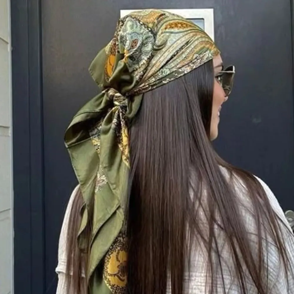 

Stylish Floral Print Square Silk Scarf Soft Colorful Satin Scarf Hijab All-match Polyester Hair Bandana Fashion