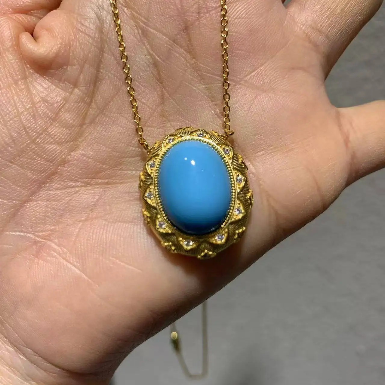 

blue color artificial turquoise pendant 925 sterling silver with cubic zircon classic fine women jewelry daily use