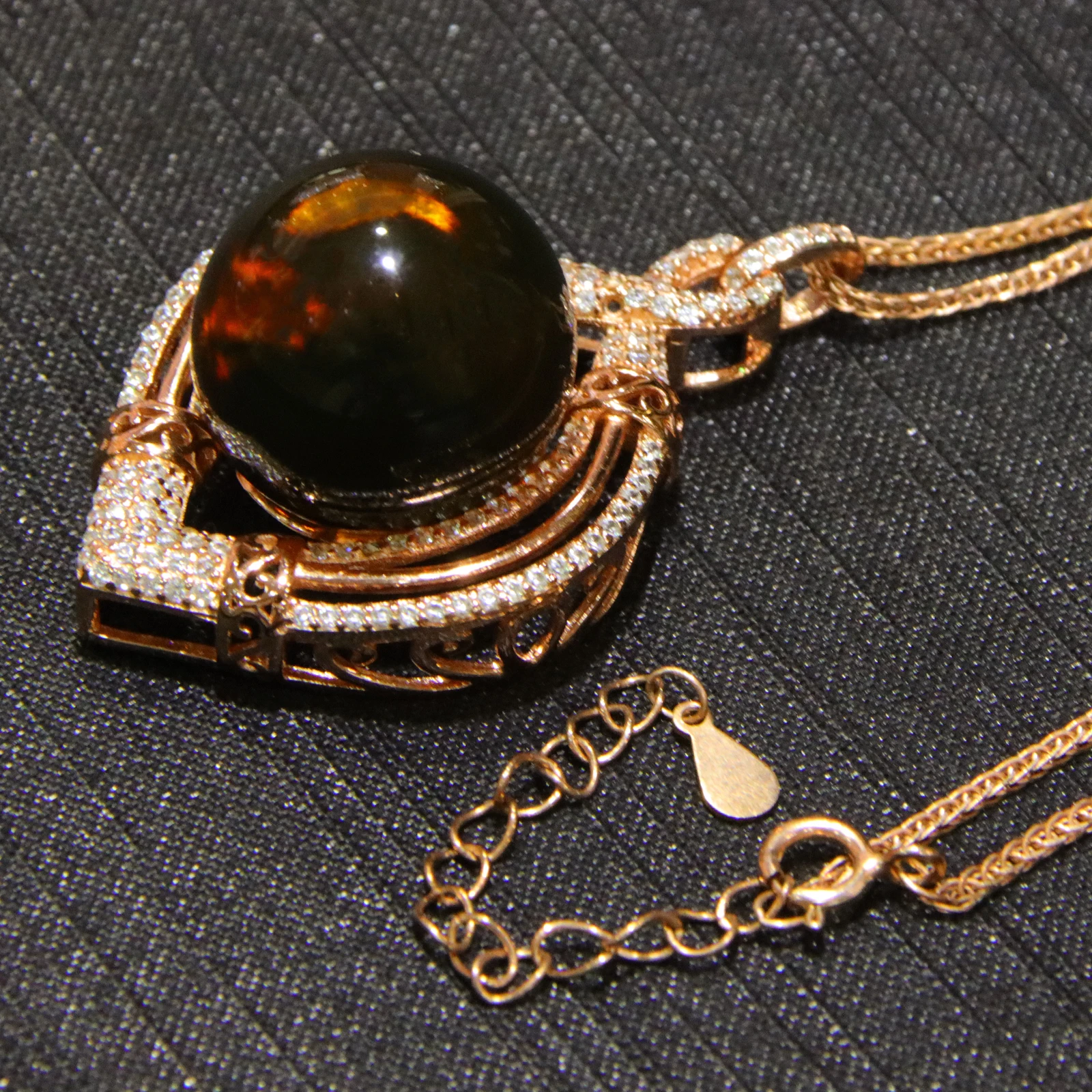 Natural Mexican Blue Amber Pendant in Sterling Silver Teardrop Shape 16mm Round Bead with Matching Sterling Silver Necklace