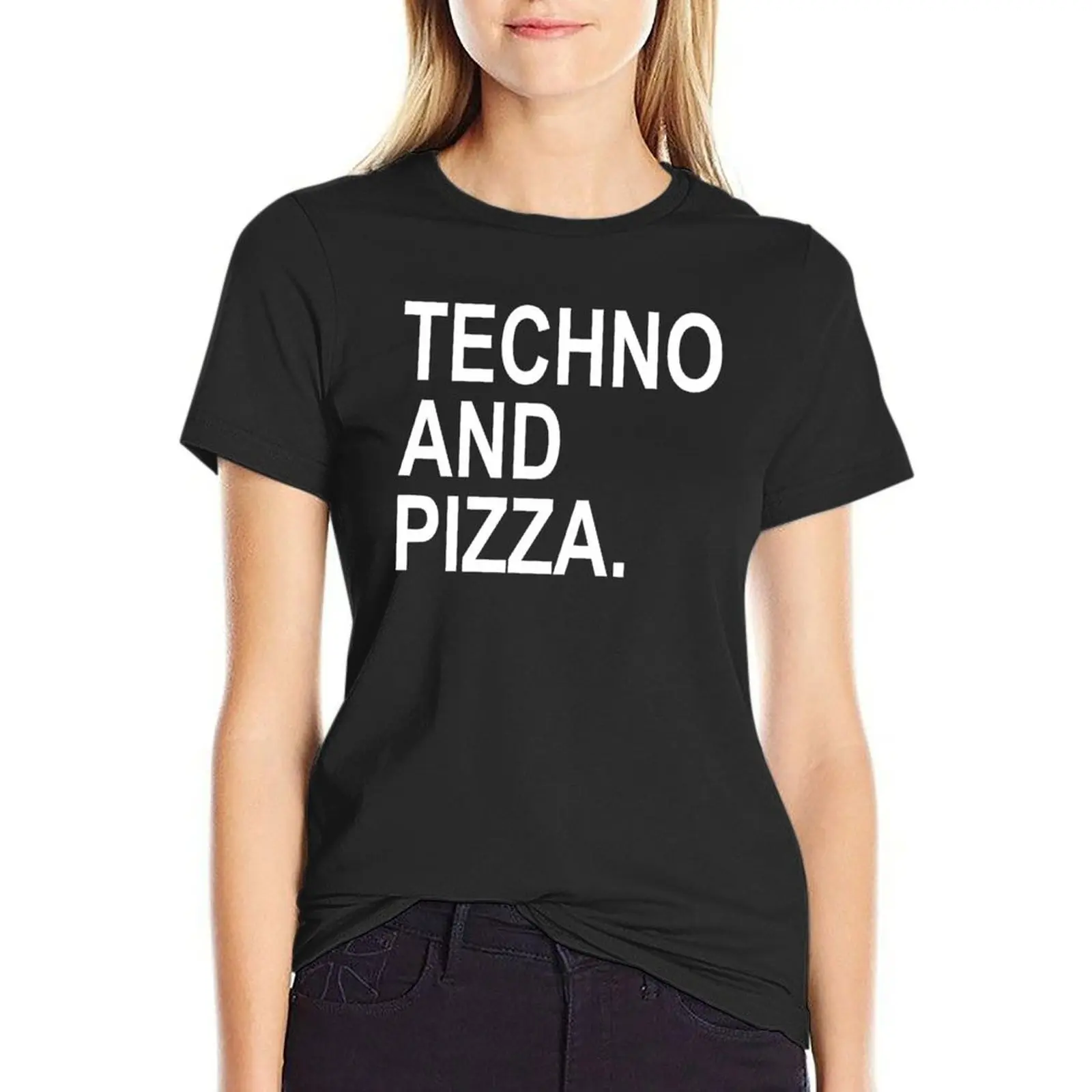 Techno & Pizza T-Shirt tees shirts graphic tees summer tops workout shirts for Women