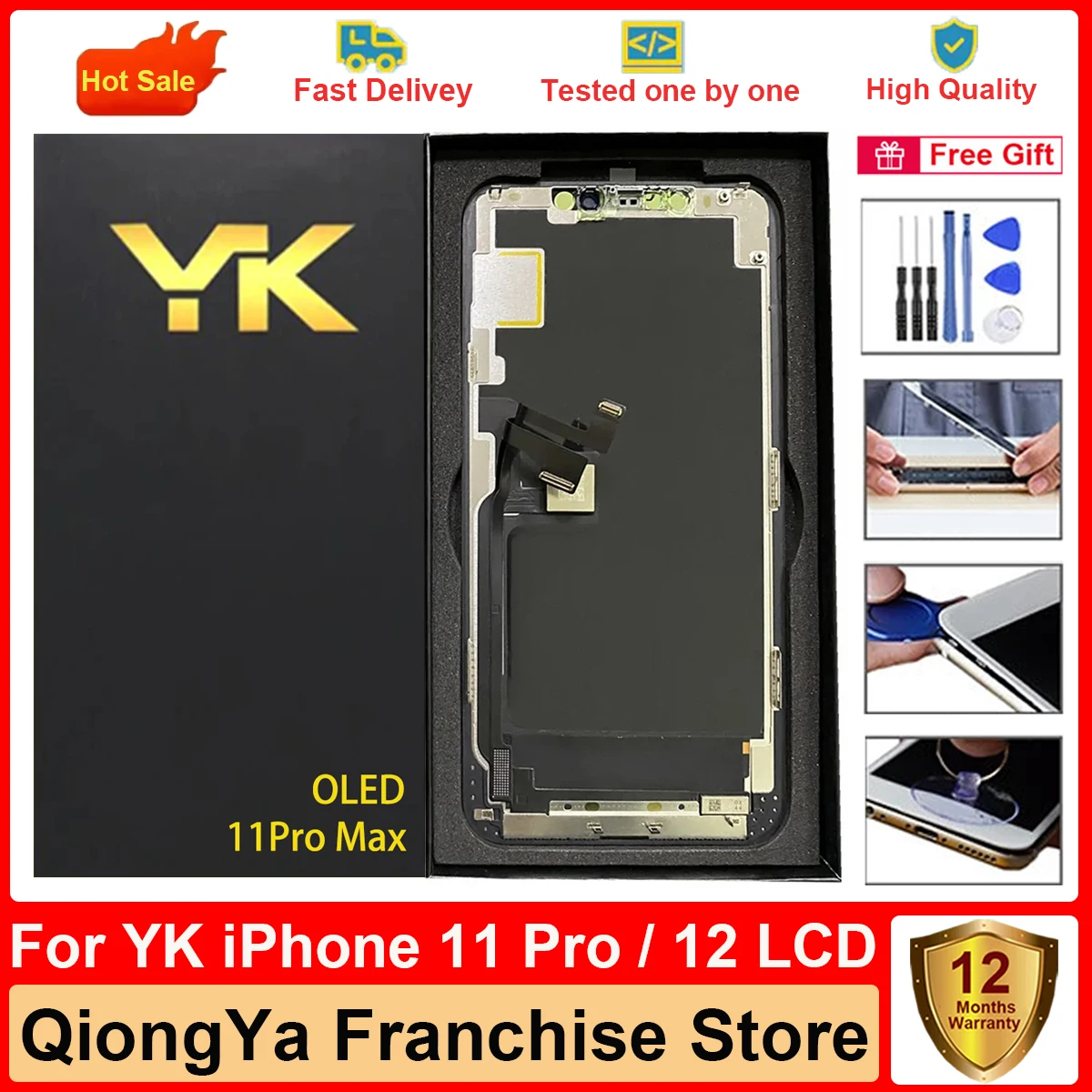 100% Tested YK OLED 11 pro Display For iPhone XS / XSM / 11 Pro Max / 12 Pro / 13 LCD with Touch Screen Digitizer Assembly Part