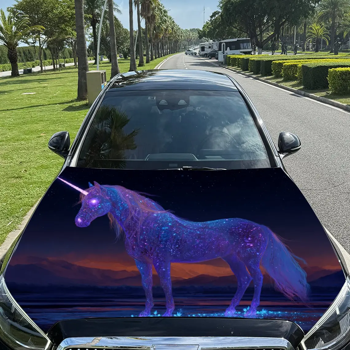 

Purple - Flame Unicorn Pattern car hood stickers, waterproof self-adhesive, scratch resistant, easy to stick, durable car PVC st