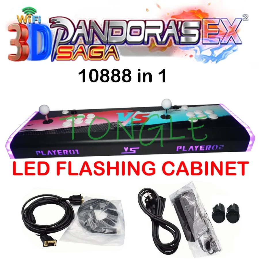 Consola de juegos de lucha retro Arcade Stick para niños, gabinete intermitente LED, 3D PandoraSaga Box DX 26800/10888 en 1 compatible con 4 jugadores