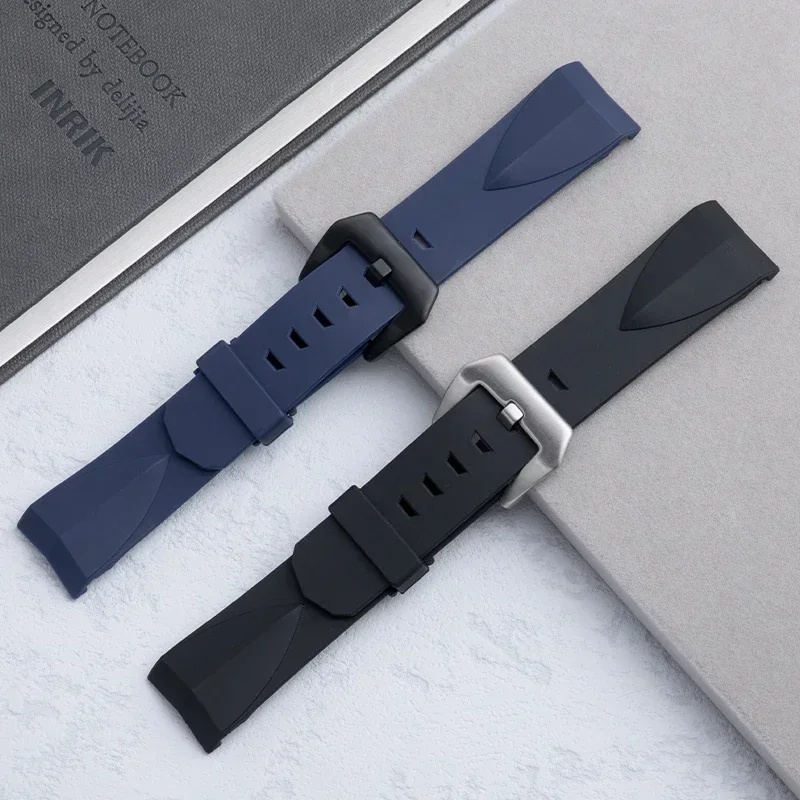 جديد لينة المطاط الأسود الأزرق حزام الساعات ل كوروم حزام كأس ADMIRAL منحني نهاية Wacth الفرقة معصمه سوار 22 مللي متر دبوس مشبك