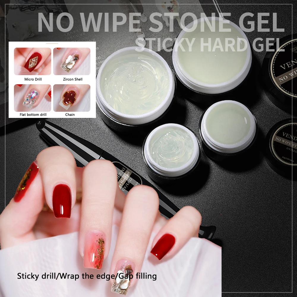 Vendeeni 15ml Strato di tenuta Trapano appiccicoso Top Gel Smalto per unghie VU LED Tubo dell'ago di rinforzo Trapano appiccicoso Vernice gel per manicure