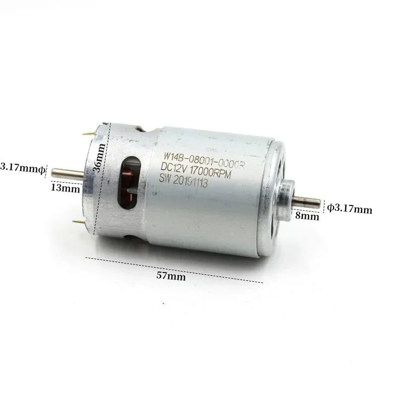 Micro RS-550VC Motor Front Ball Bearing DC12V 17000RPM High Speed Large Torque Double Shaft with Cooling Hole for Electric Drill