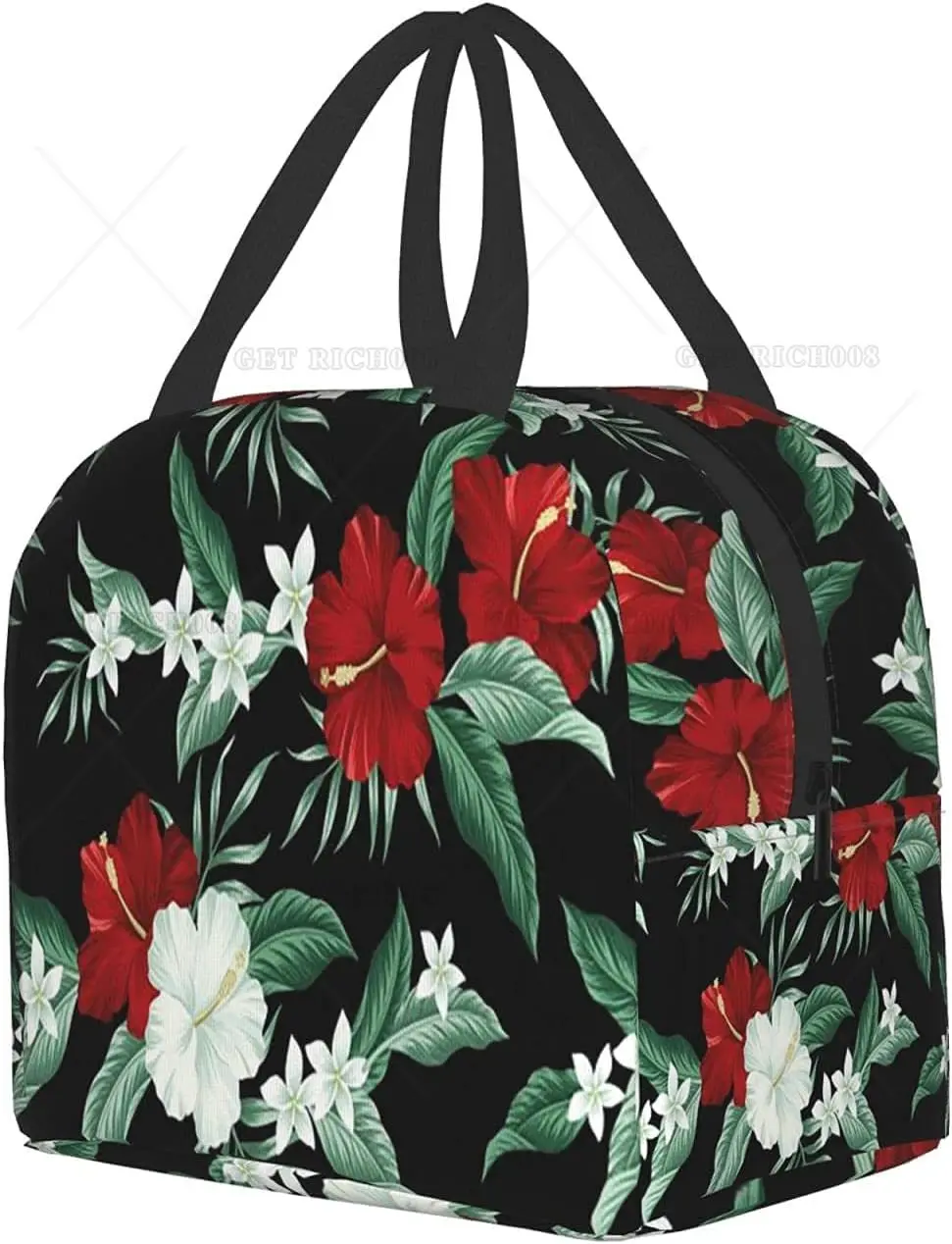 Sac à lunch à l'hibiscus rouge pour hommes et femmes, fleur hawaïenne tropicale, sac fourre-tout, boîte à lunch isotherme, récipient à lunch pour enfants