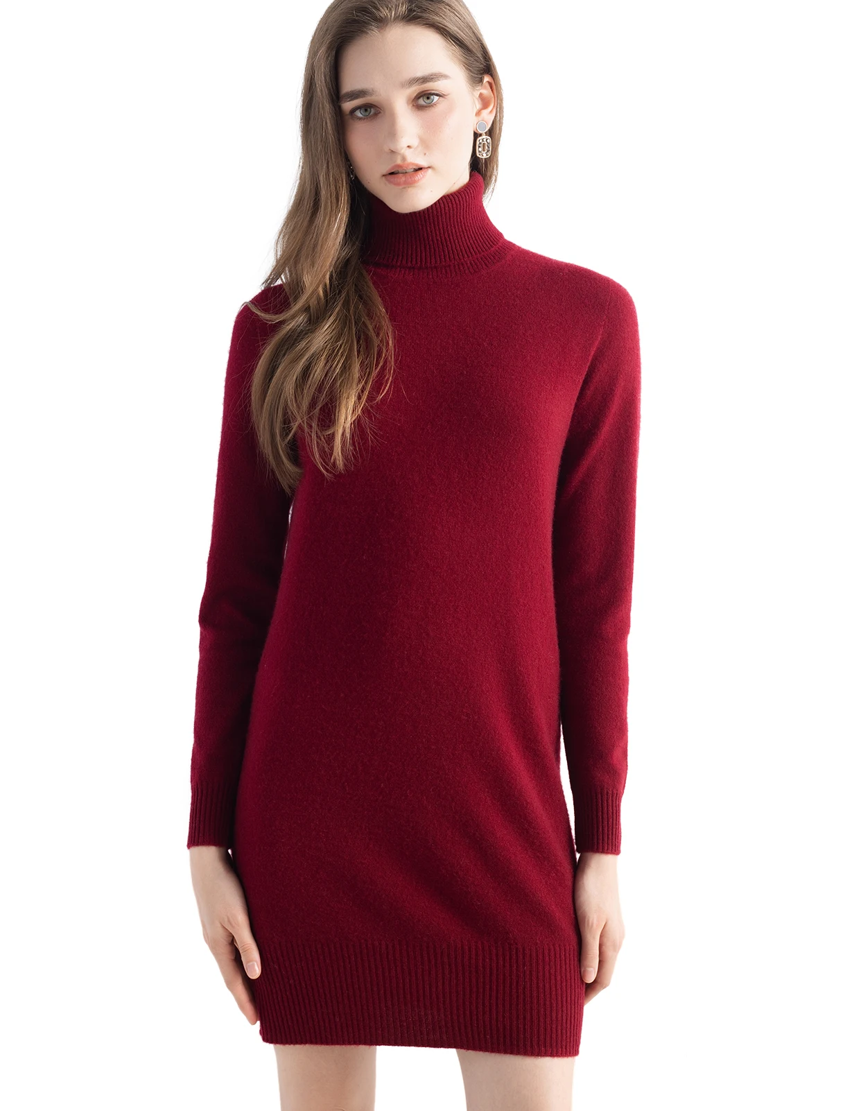 

Womans Turtleneck Sweater Dress 100% Cashmere New Knit Dresses Elegant Skirts Spring Fall Winter Fashion Long Sleeve Short Dress