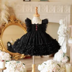 Children's Piano Host Performance Black Evening Gown Wedding Birthday Party Flower Girl Dress A4293 Vestidos Bridesmaid Dresses