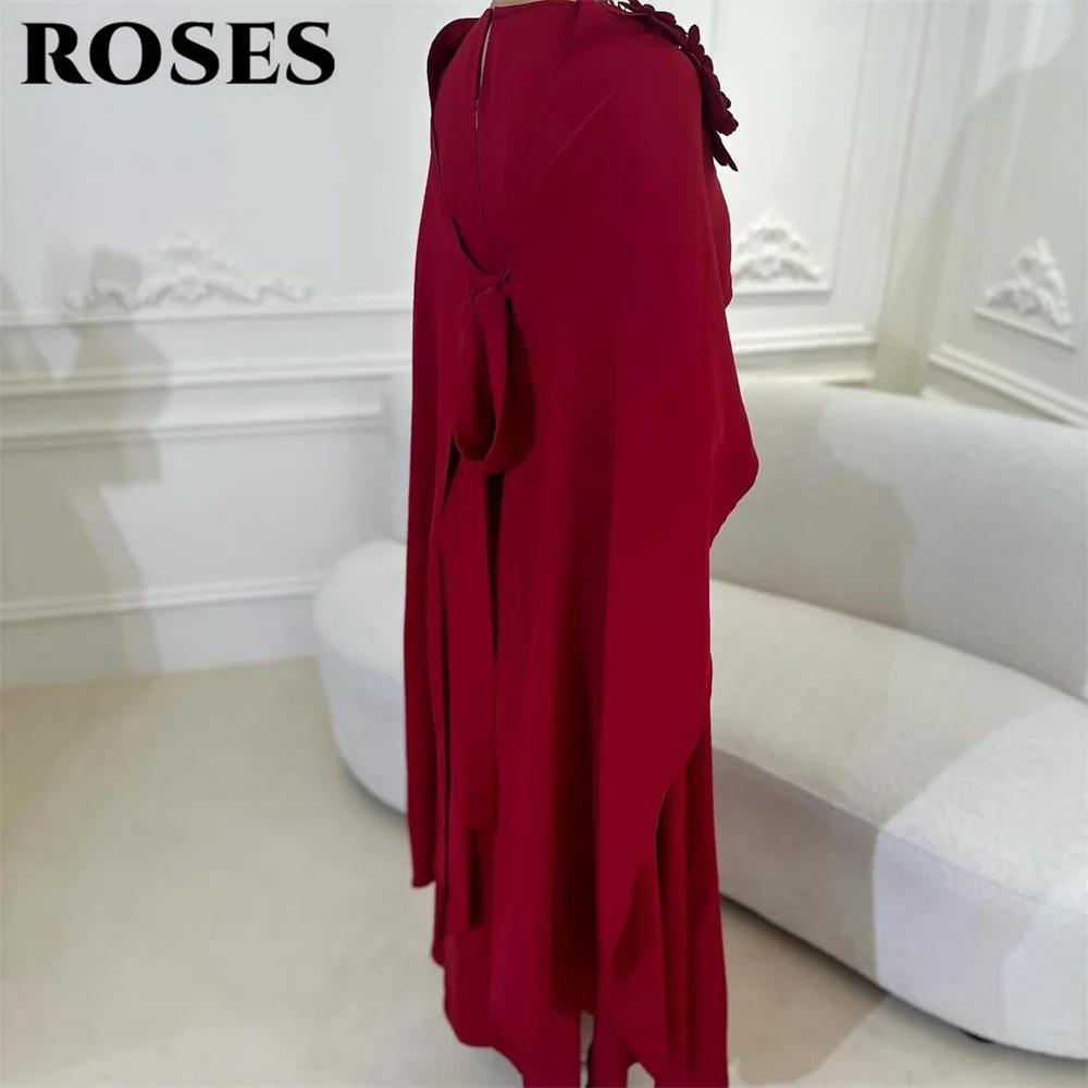 فستان حفلات الزفاف من ROSES باللون العنابي وأكمام عادية للحفلات الراقصة في المملكة العربية السعودية فستان مناسب بفتحة جانبية خاصة حسب الطلب