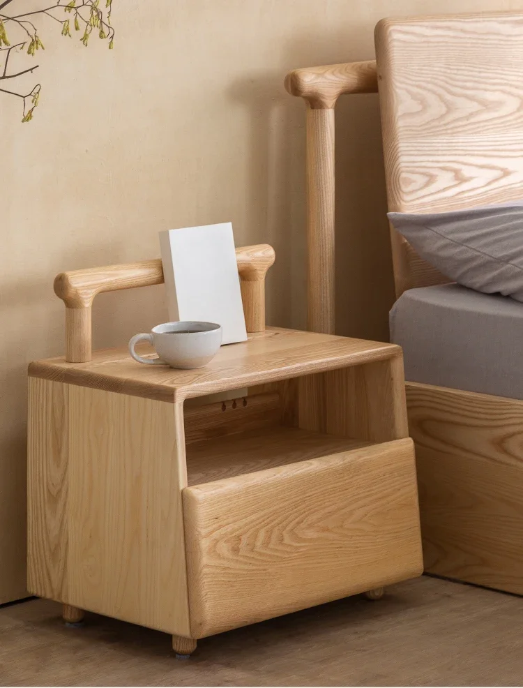 -*Wabi Sandy Wind Solid Wood Bedside Table Bedroom Small Bedside Cabinet