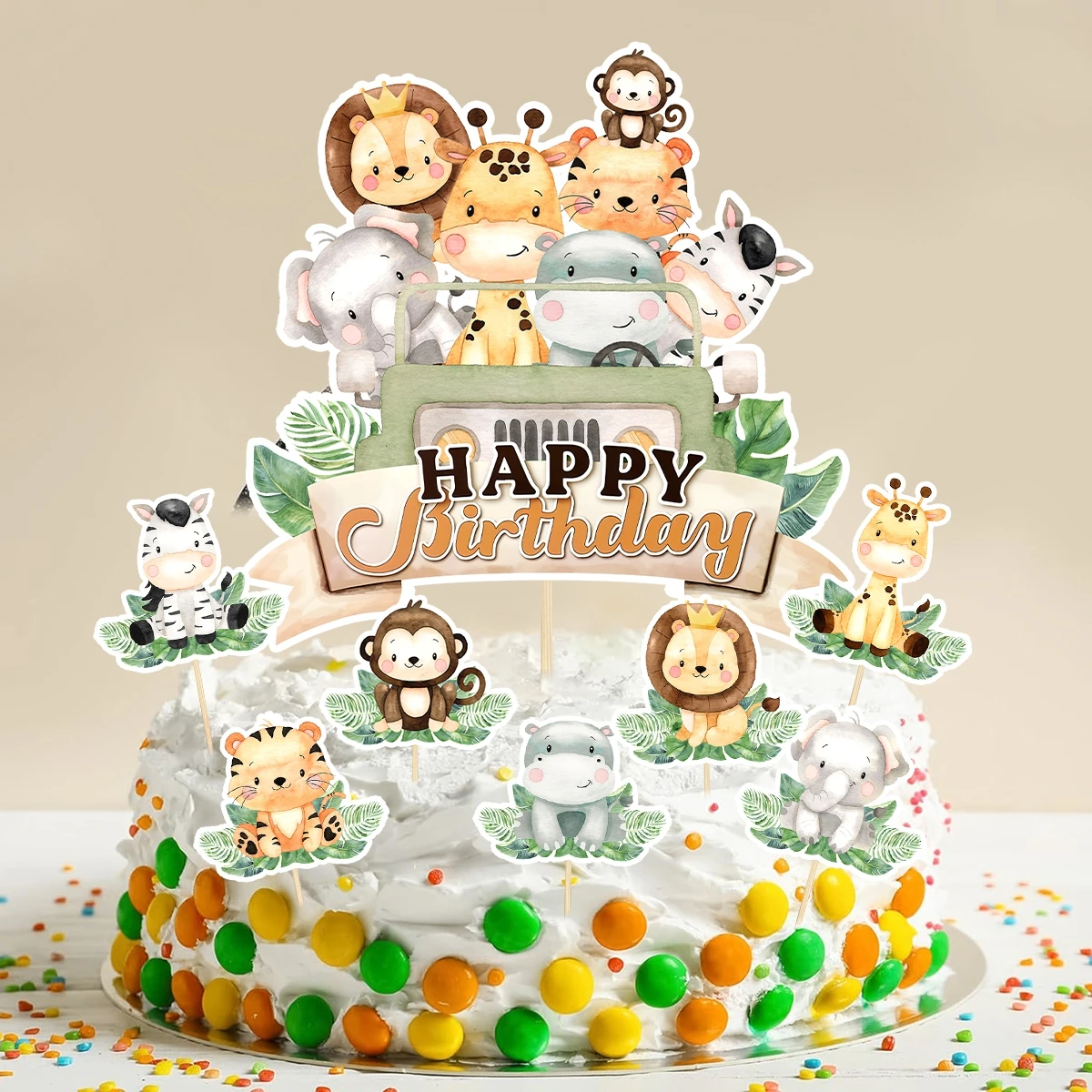 8 Stück Dschungeltier-Kuchenaufsätze Löwe Tiger Cupcake-Topper für 1. Geburtstag Safari-Themenparty Dekorationszubehör – Detail 1