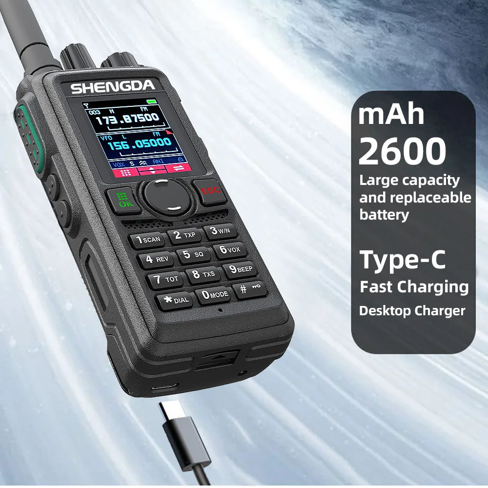 วิทยุสื่อสาร SD GT-16 10w ตั้งค่าความถี่อัตโนมัติ สแกนช่องสัญญาณ UHF/VHF ช่องต่อ Type-C และแท่นชาร์จ แบตเตอรี่ความจุสูง