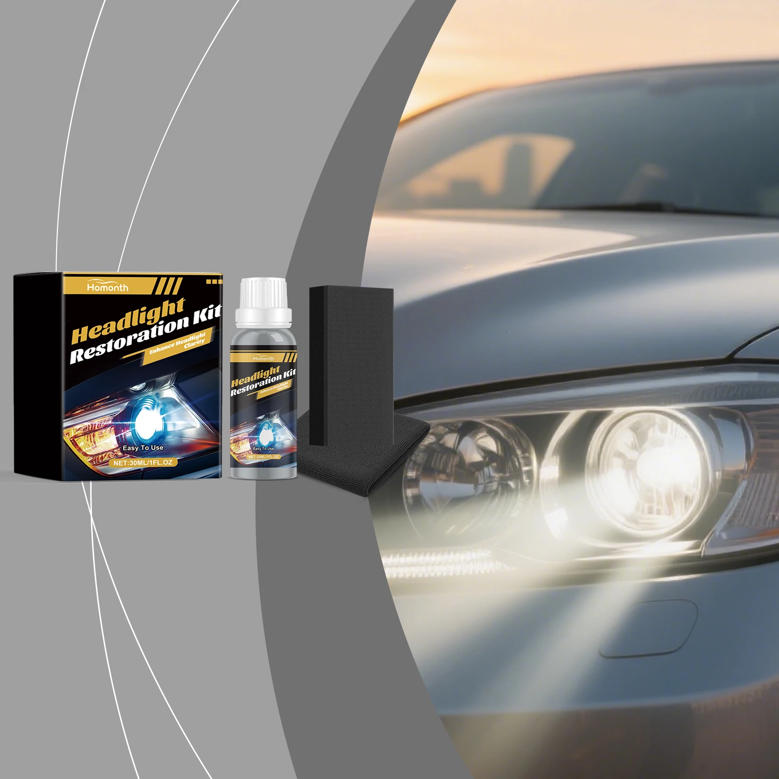 

Headlight Restoration & Care Kit - Car Light Polishing Scratch Repair Cleaning Maintenance Improve Transparency Restore Shine