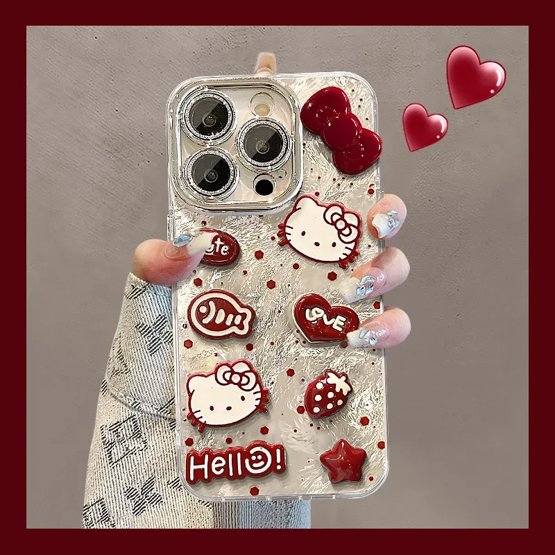 Anime Hello Kitty Strawberry phone case suitable for iPhone 16, Promax, Apple 14, Huawei Pura70, New Year's vivo, 19, niche Oppo