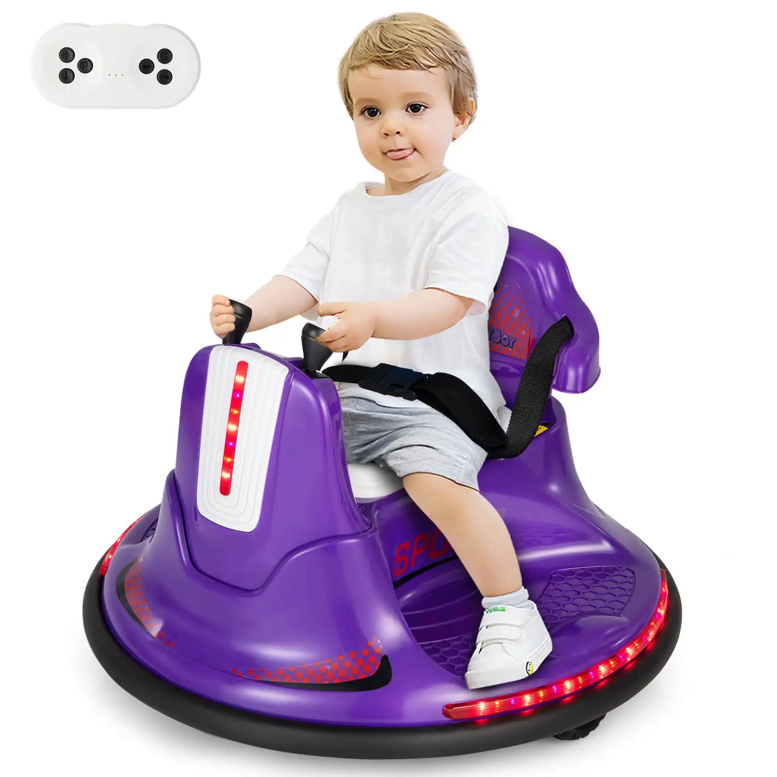 12V Bumper Car for Kids Toddlers Electric Ride On Car Vehicle w/ 360° Spin Purple