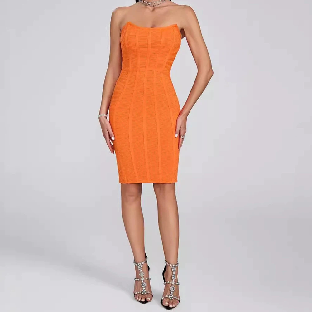 

Elegant solid color simple bandage dress backless sleeveless fashion striped slimming commuter skirt-GZXX862