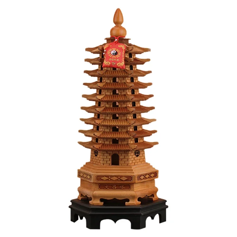 Peach Wood Wenchang Tower Decoration Wooden Nine-Layer 13-Layer 13-Layer Office Study Desk Ornament Furnishing Wood Carving