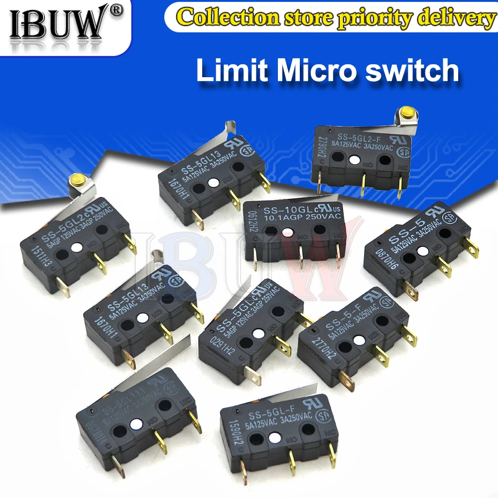 1PCS Limit Micro switch Three Straight Legs Mouse Side Key Momentary Micro Limit Switch SS-5 SS-5GL SS-5GL2 SS-5GL13